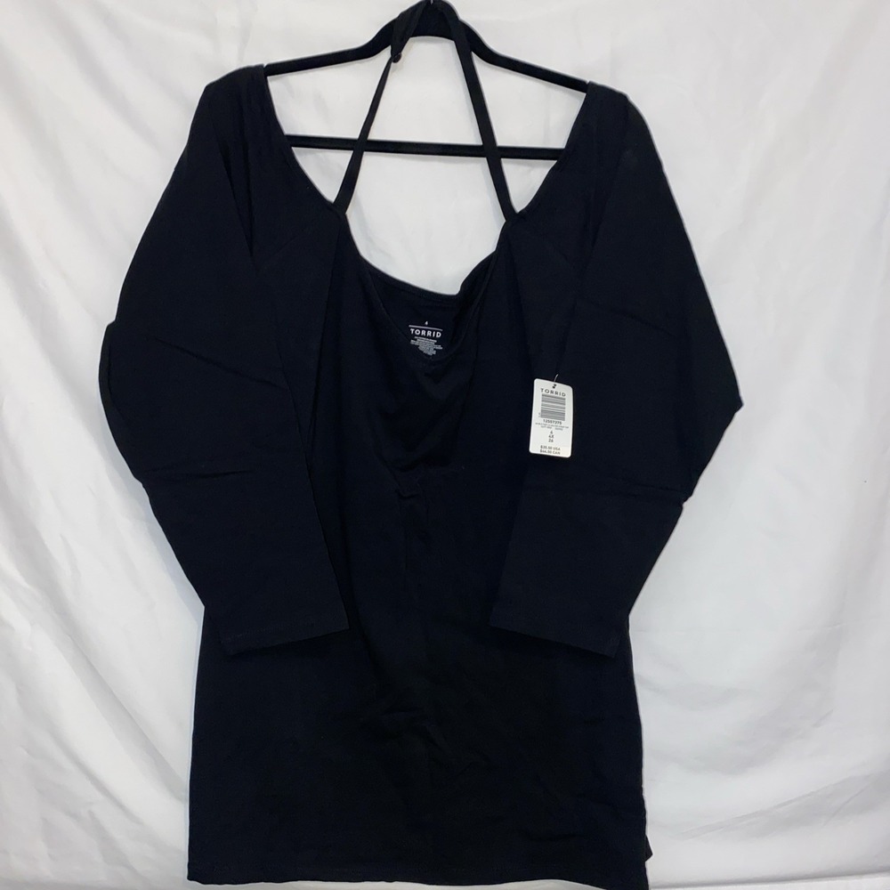 Torrid Womens Long Sleeve Halter Neck Tee NWT Black Strap Top Size‎ 4